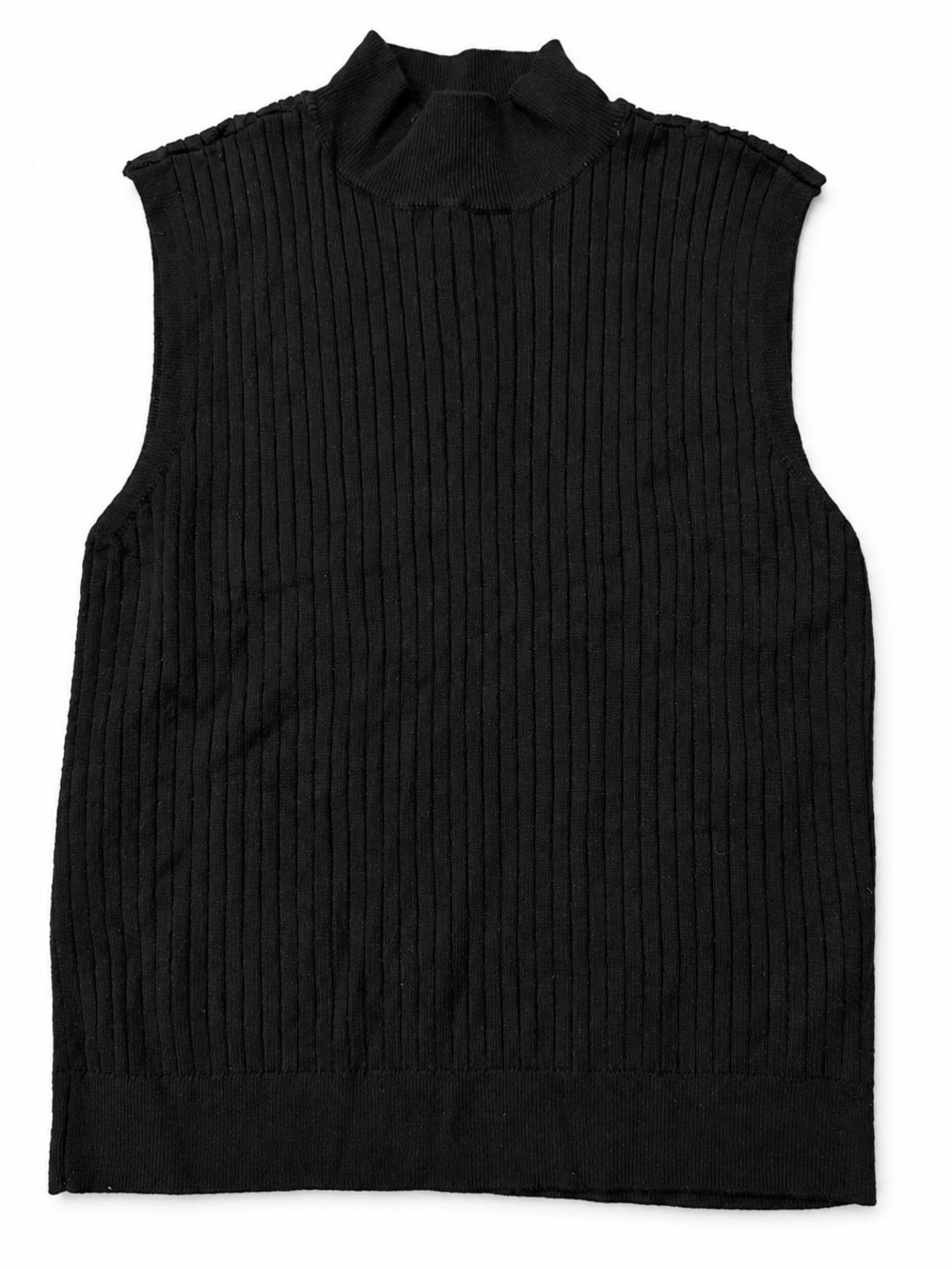 Worthington Black Ribbed Sleeveless Mock Neck Sweater Top M
